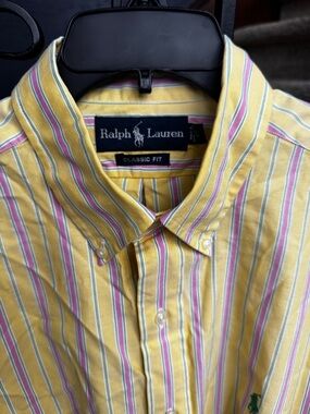New Large Ralph Lauren Yellow Pink Multi-Striped Button-Down Shirt